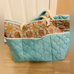Cinda B beach tote sea green & print - rope handle